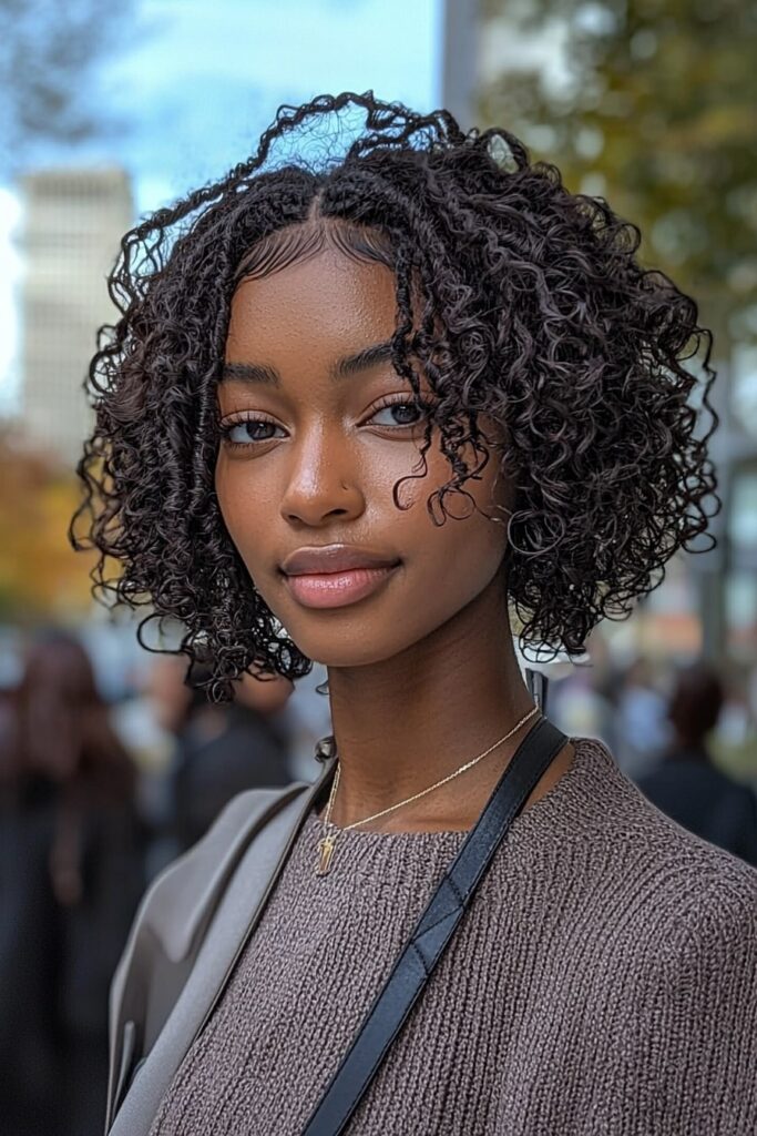 Natural curly hairstyle showcasing defined ringlets and volume for Black women