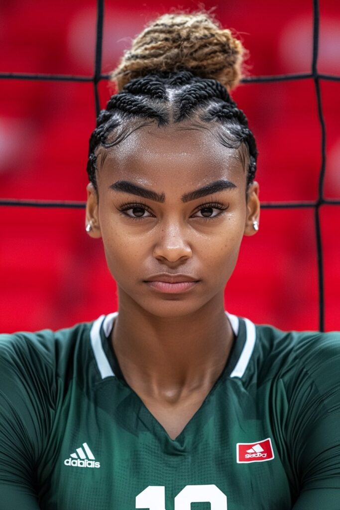 Tight cornrow braids hairstyle perfect for basketball players