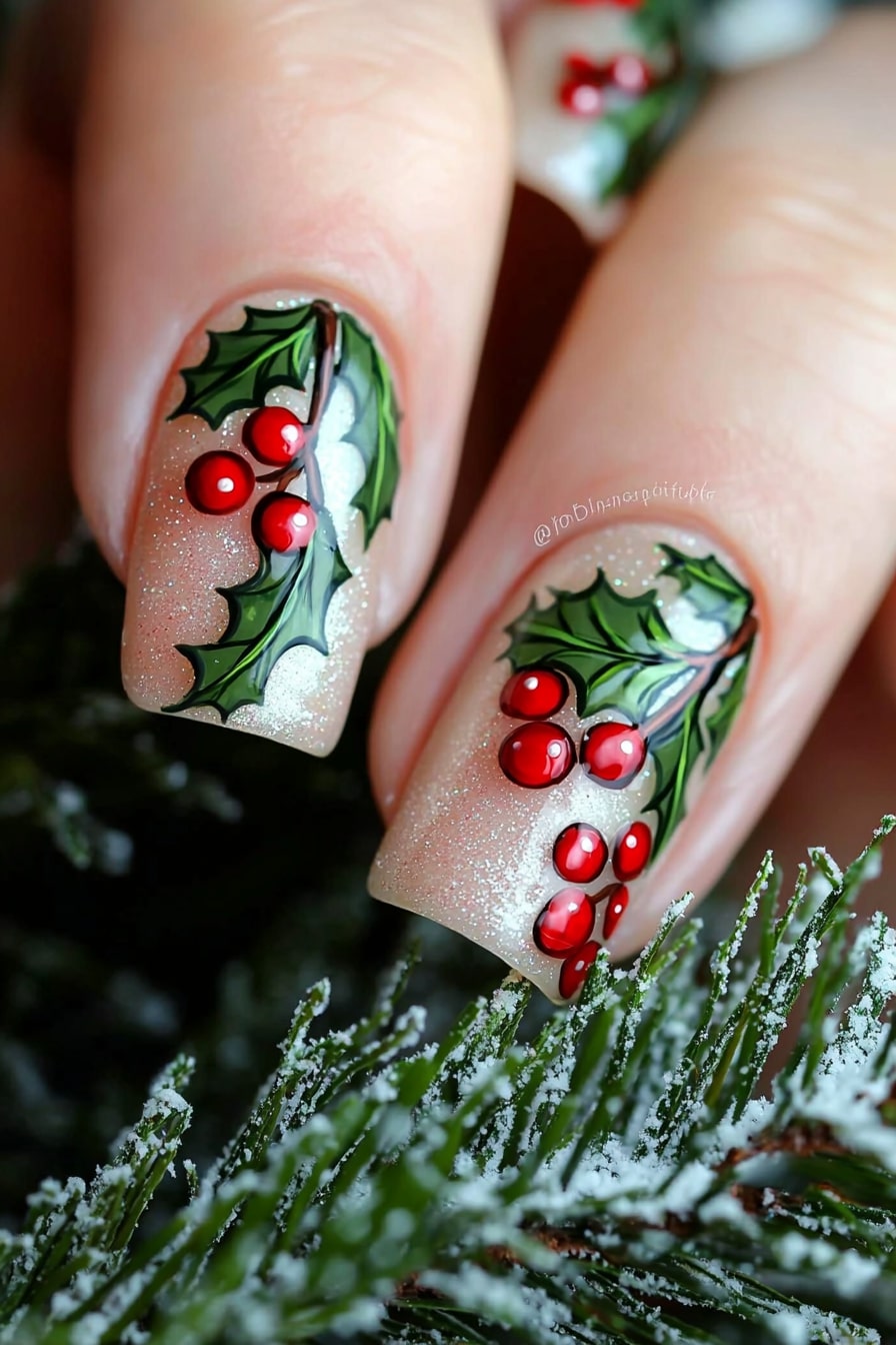 Elegant Holly Berry French Tips