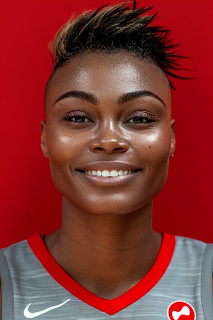 Basketball player with spiky faux hawk hairstyle in Nike jersey