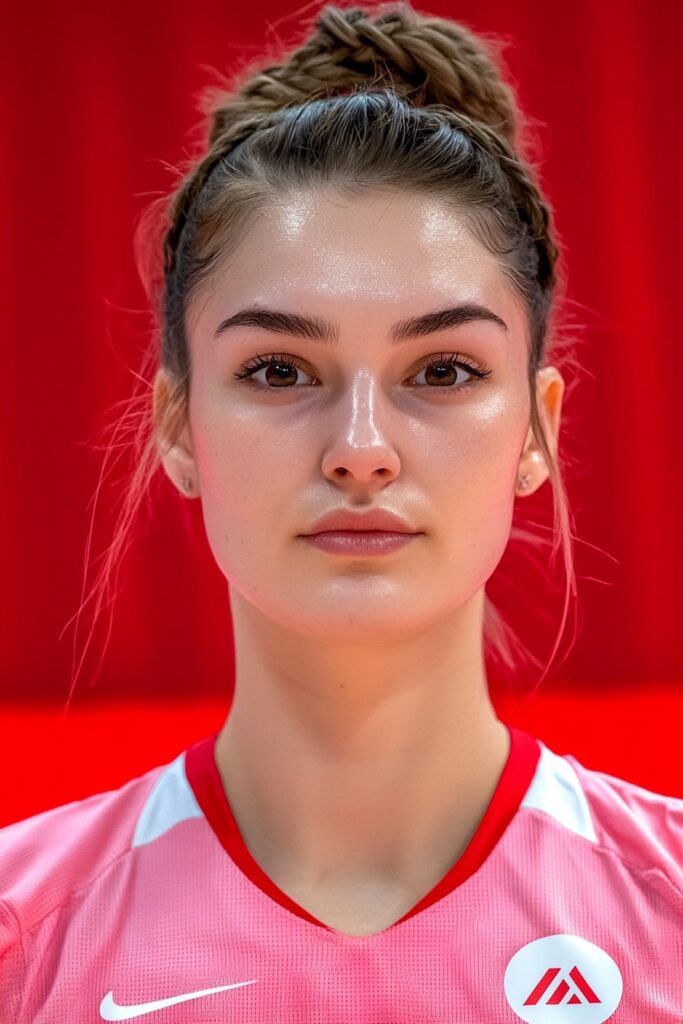 Basketball player wearing sporty half-up braided bun hairstyle