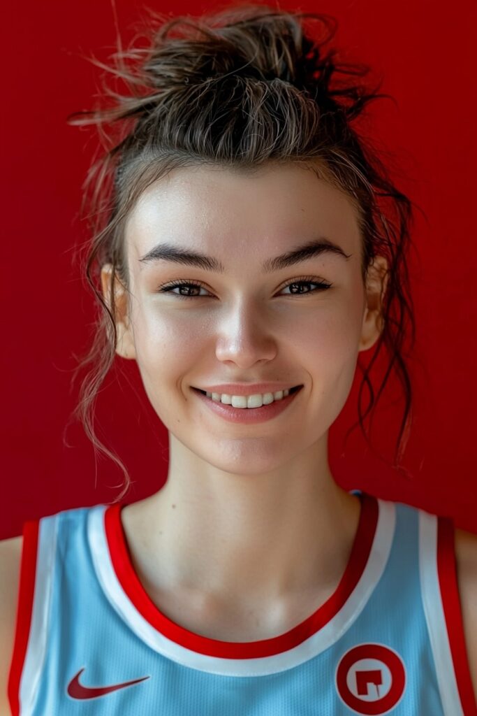 Half-up, half-down hairstyle for basketball hairstyles easy no braids.