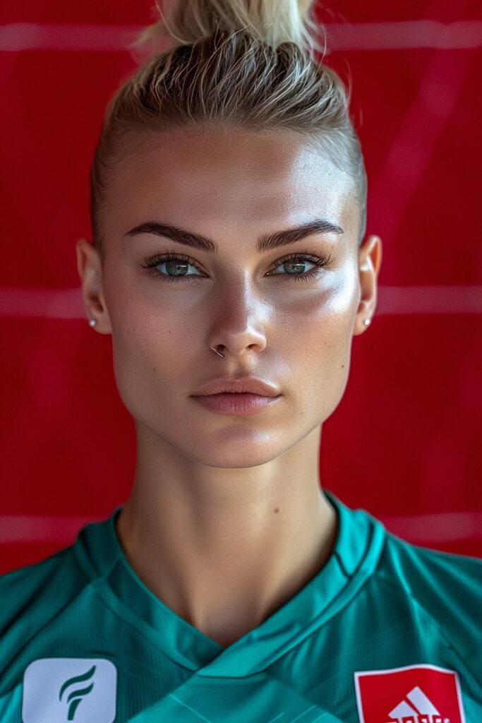 basketball player sporting sleek high bun mohawk style