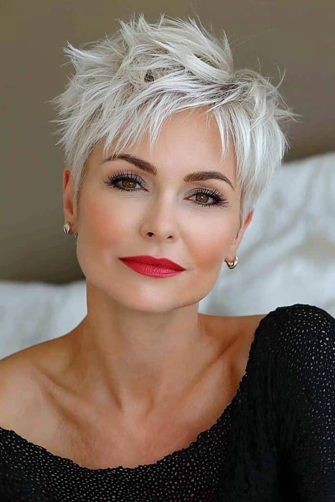 Edgy disconnected choppy pixie cuts over 50