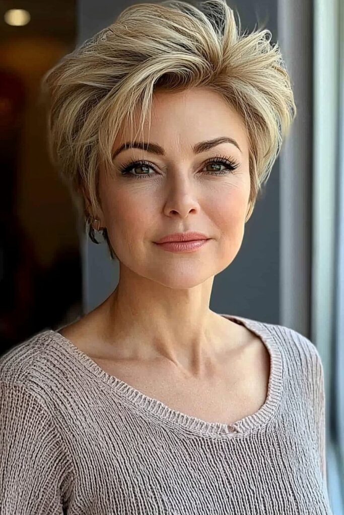 Feathered choppy edgy pixie cuts over 50