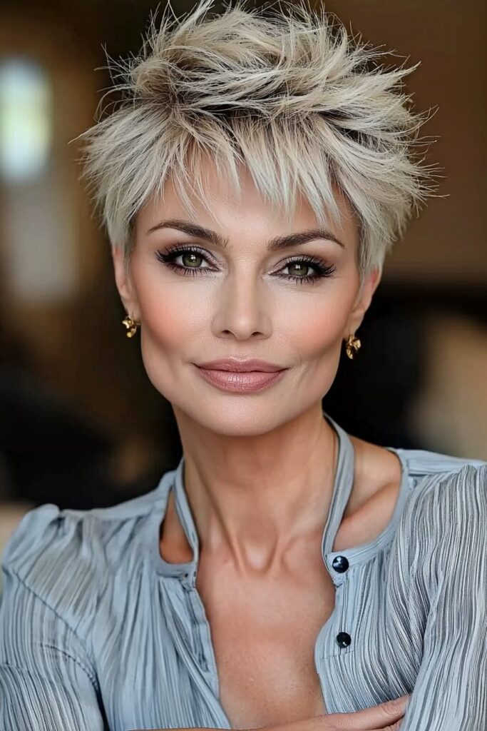 Feathered crown edgy choppy pixie cuts over 5