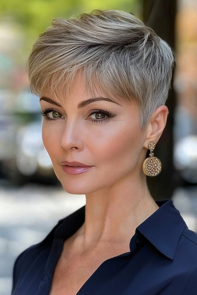 Tapered nape edgy choppy pixie cuts over 50