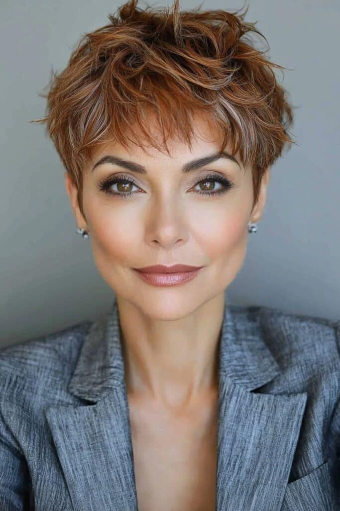 Textured asymmetrical edgy choppy pixie cuts over 50