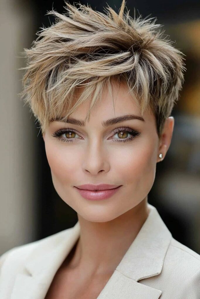 Textured bixie blend edgy choppy pixie cuts over 50