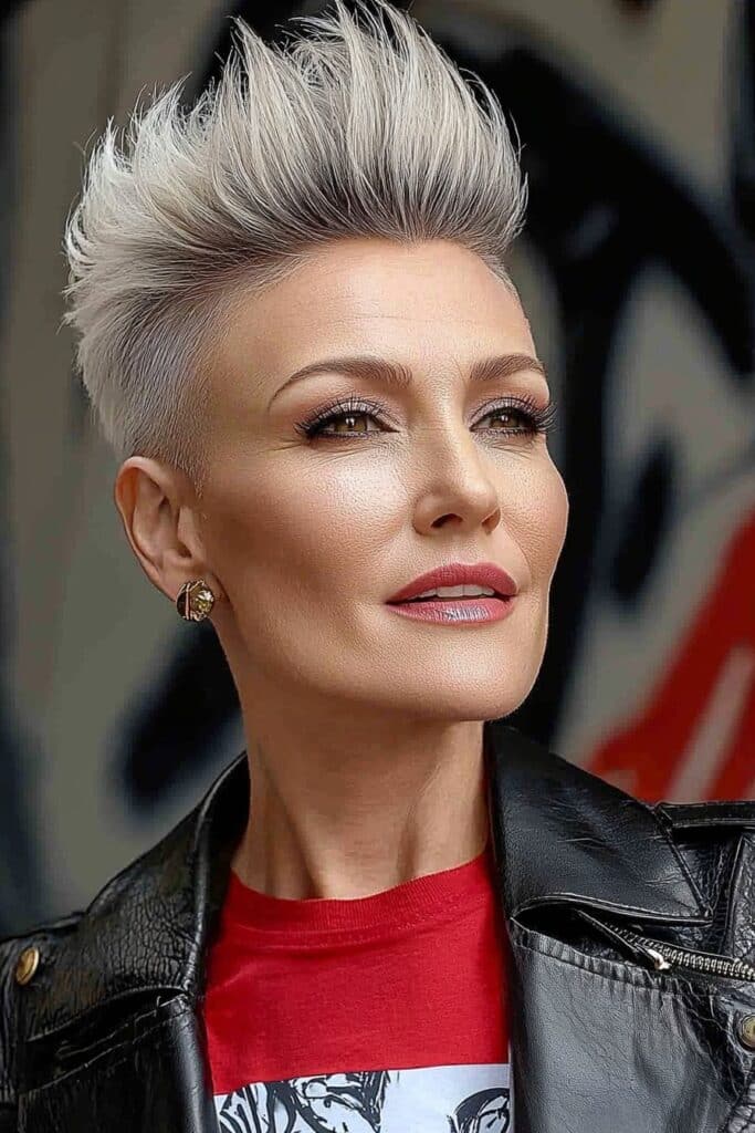 Modern mohawk edgy choppy pixie cuts over 50