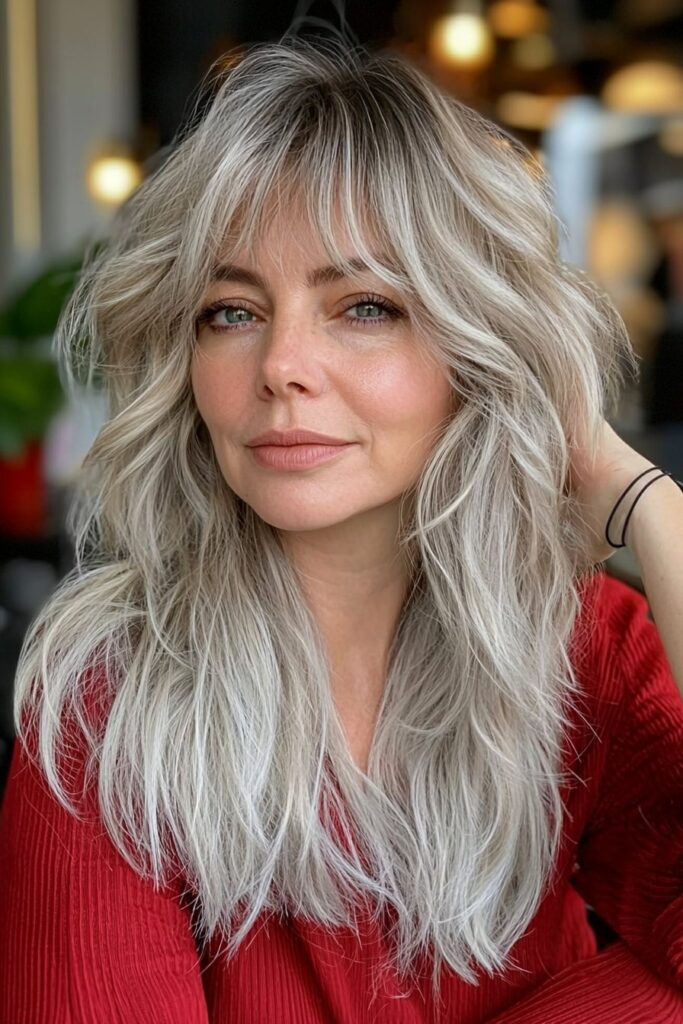 Choppy ash blonde wolf cut perfect for edgy, modern styles.