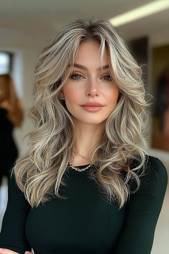 Balayage blonde wolf cut blending soft highlights and layers