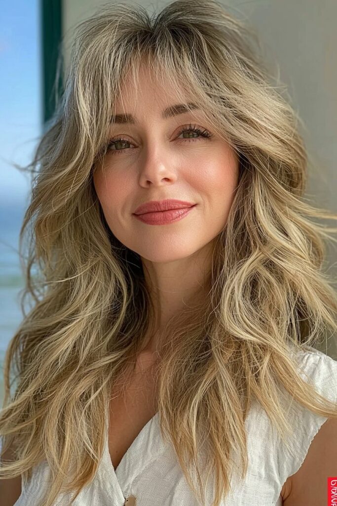 Tousled beach blonde wolf cut for effortless summer vibes