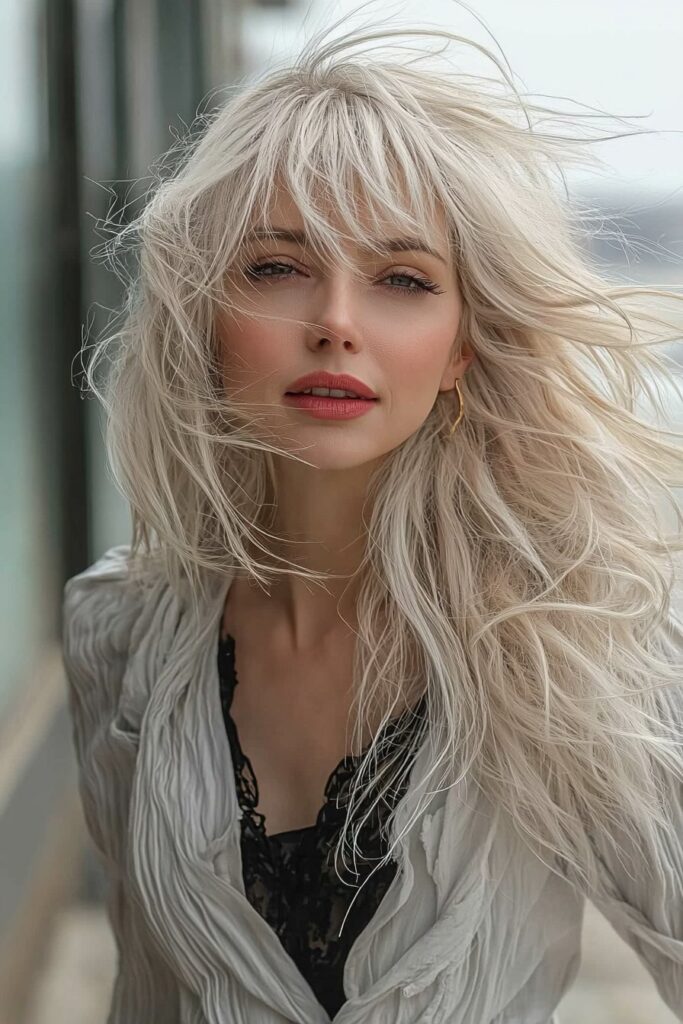 Textured beachy blonde wolf cut ideal for casual summer style.