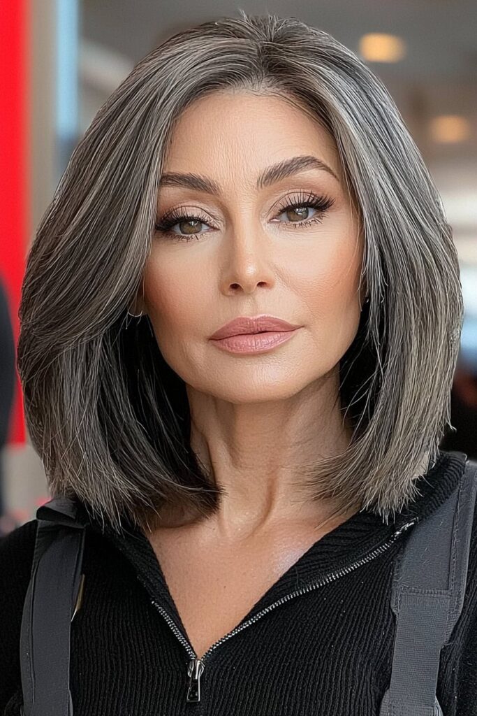 Blunt cut layered bob hairstyles for over 60 inspiration