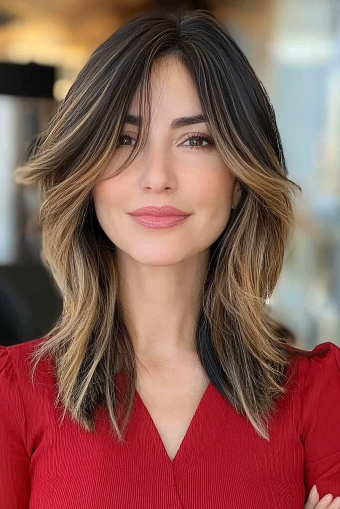 Chic medium-length wolf cut straight hair idea