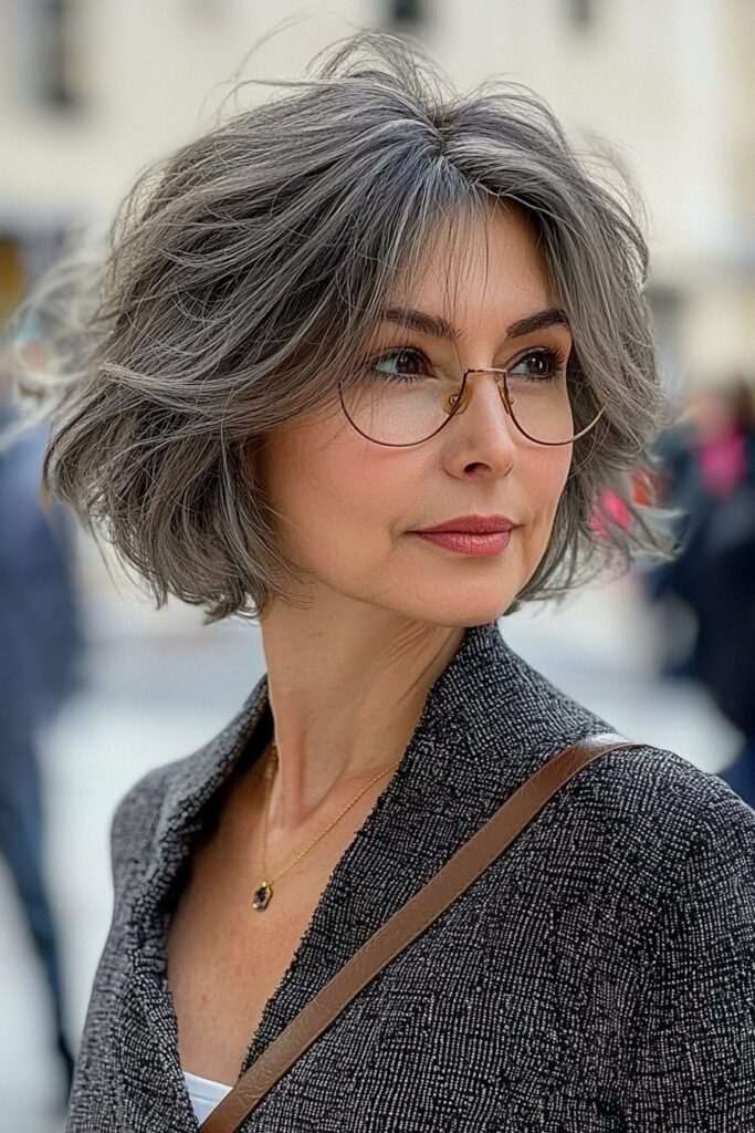 Chin-length layered bob hairstyles for over 60 women