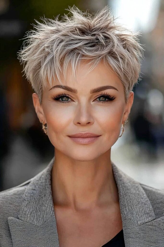 Stylish pixie bob undercut edgy choppy pixie cut over 50.