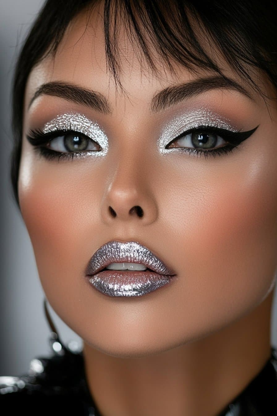 Chrome metallic lips crazy makeup looks.