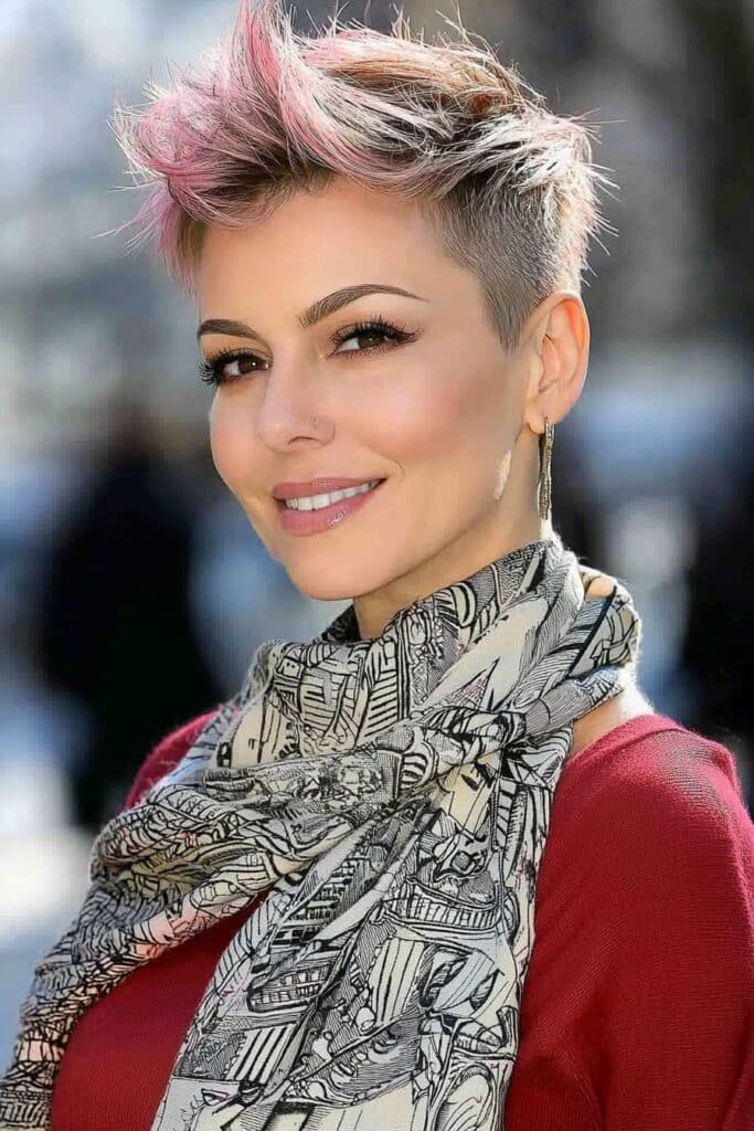 Classic undercut edgy choppy pixie cut over 50 style.