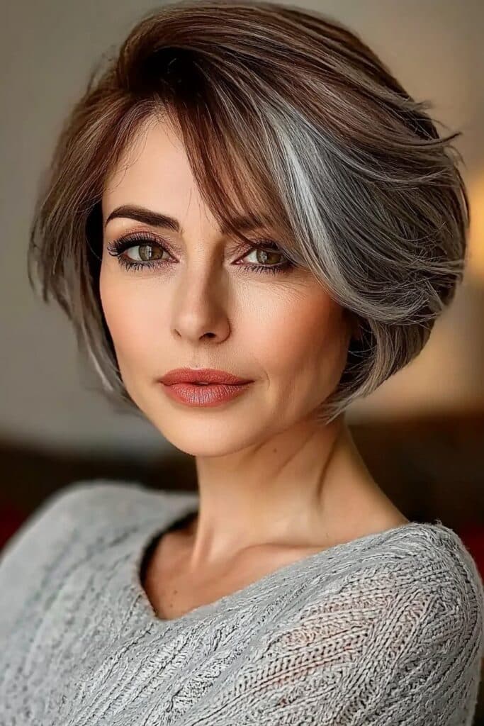 Classic layered bob hairstyles with side part for over 60