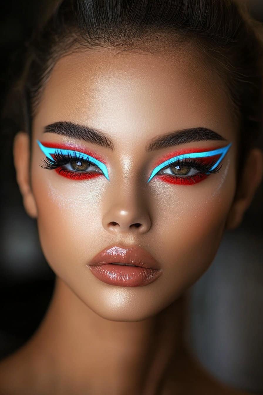 Cyberpunk neon liner crazy makeup looks.