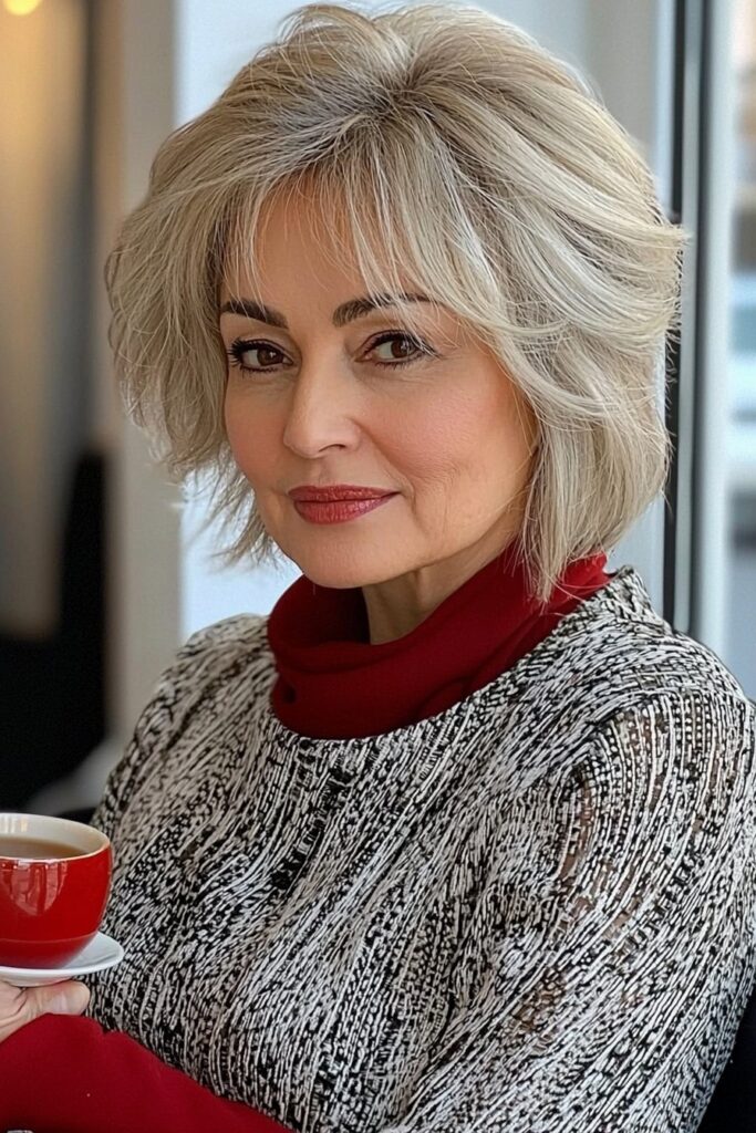 Feathered layered bob hairstyles for over 60 women.