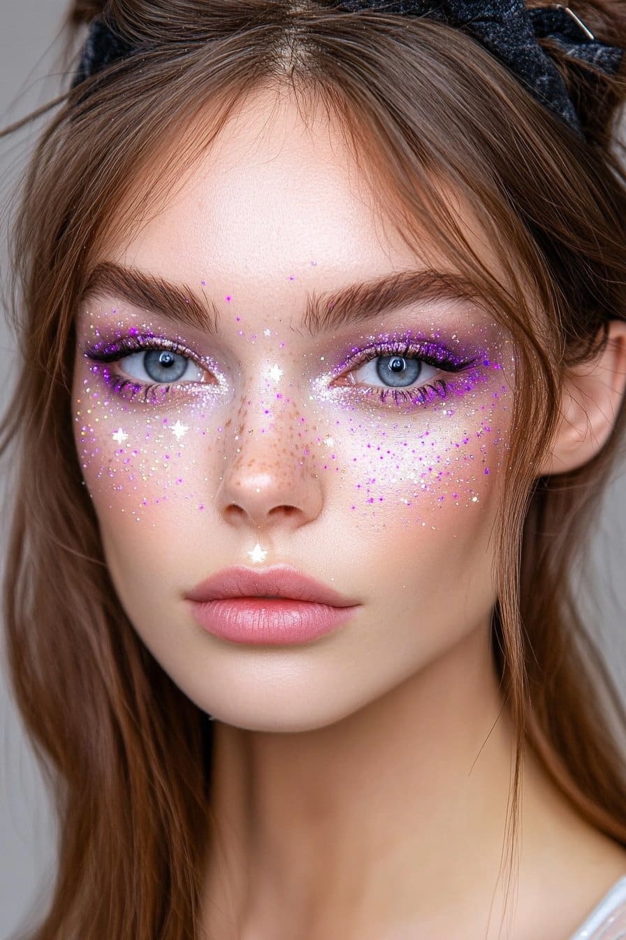 Glitter galaxy freckles crazy makeup looks.