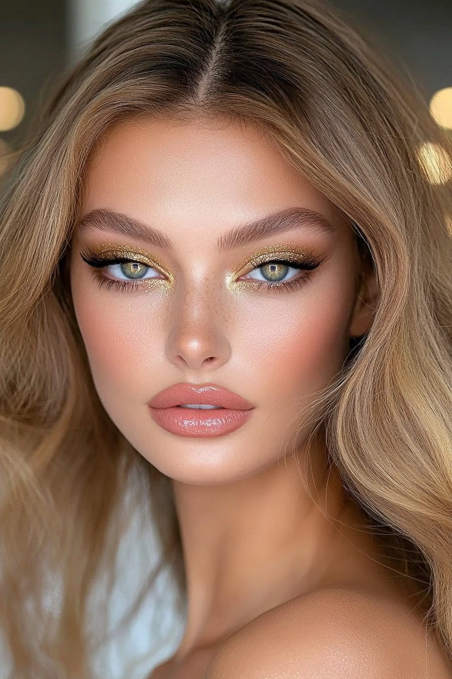 Golden-toned flawless makeup looks for elegance.