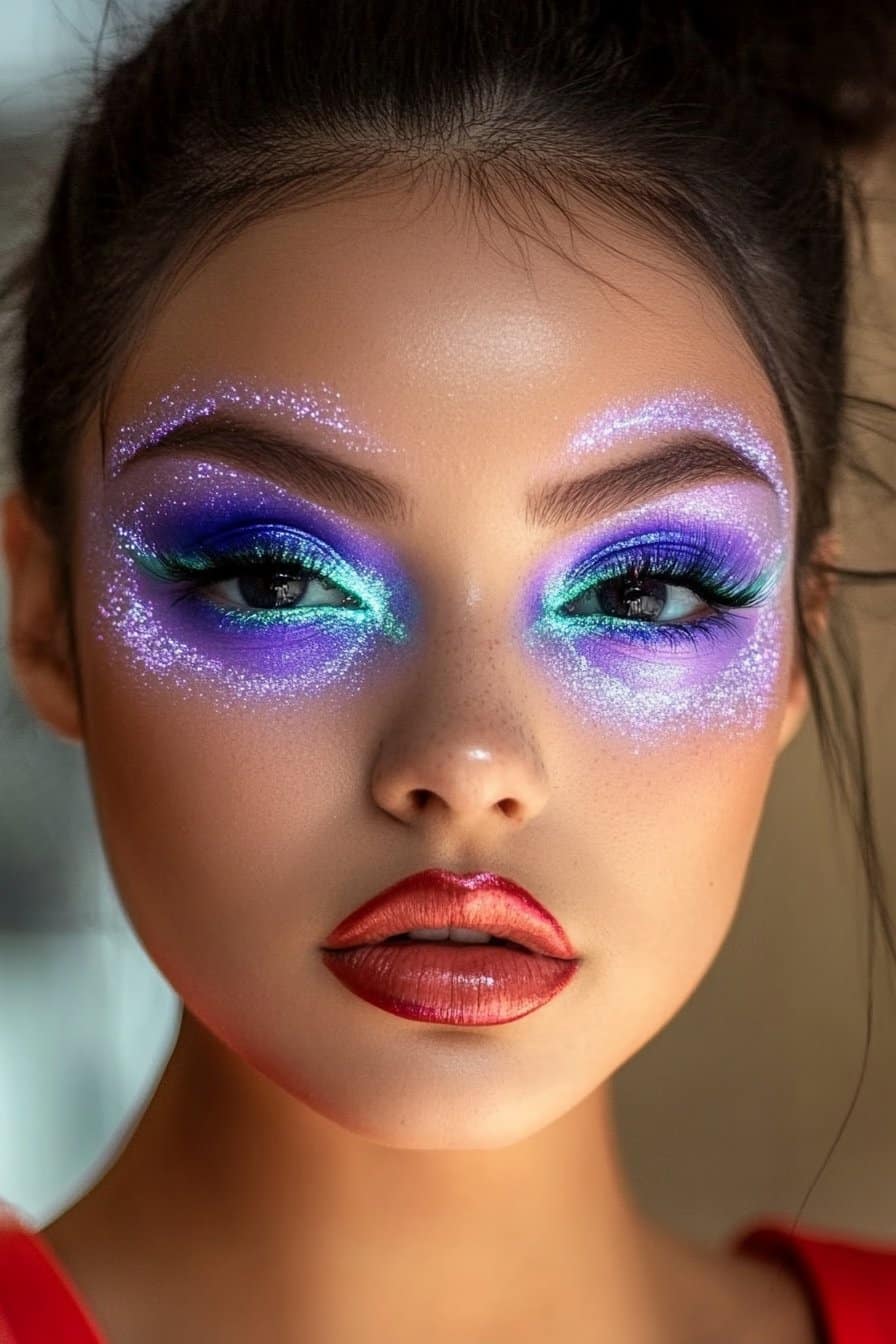 Holographic alien crazy makeup looks.