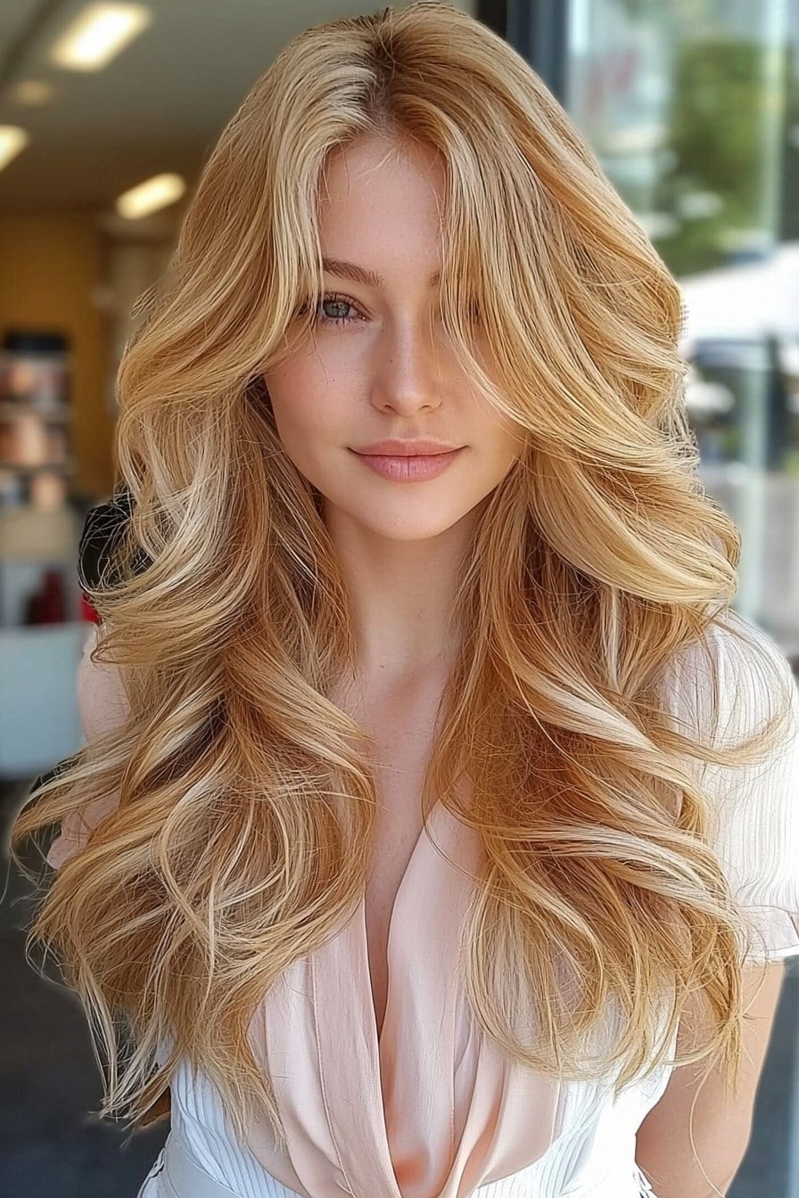 Sweet honey blonde locks glow as spring summer hair colors.