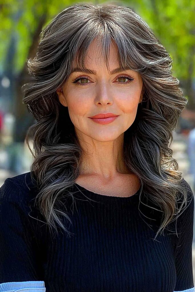 Luxurious thick hair medium shag Dimensional layers for 60+ beauty