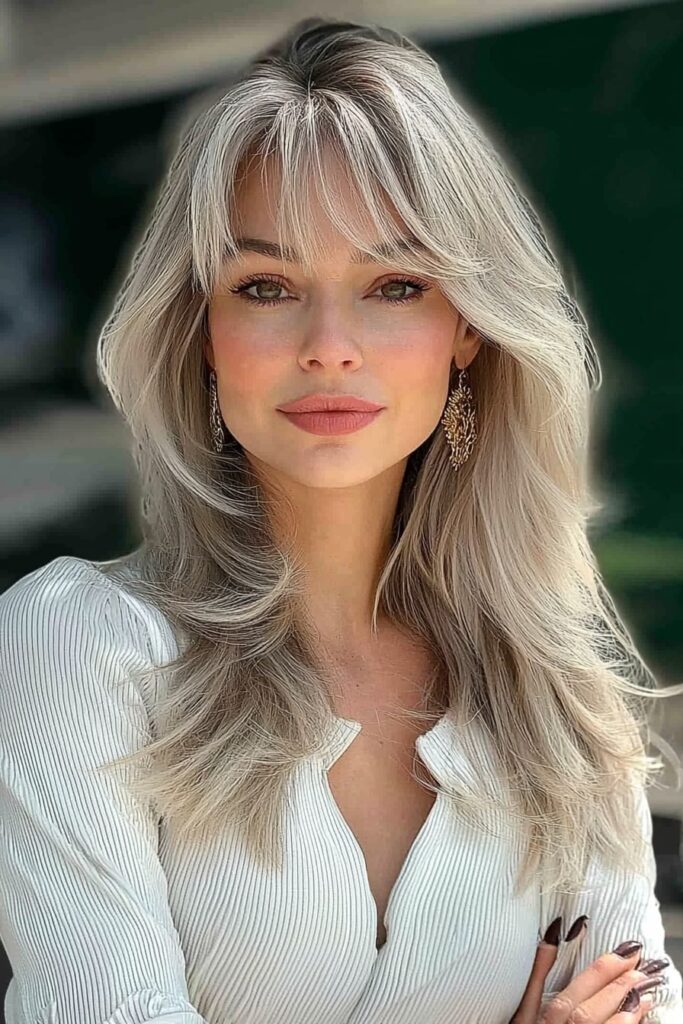 Layered wolf cut straight hair with curtain bangs