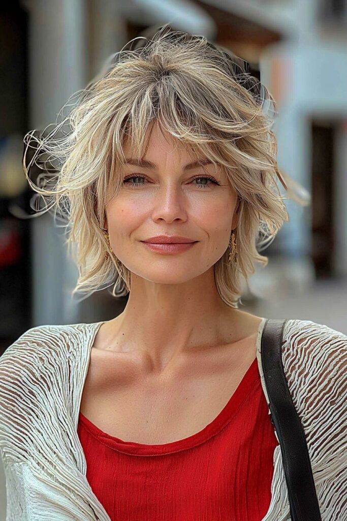 Carefree medium shaggy cut Choppy brilliance for vibrant 60+ style