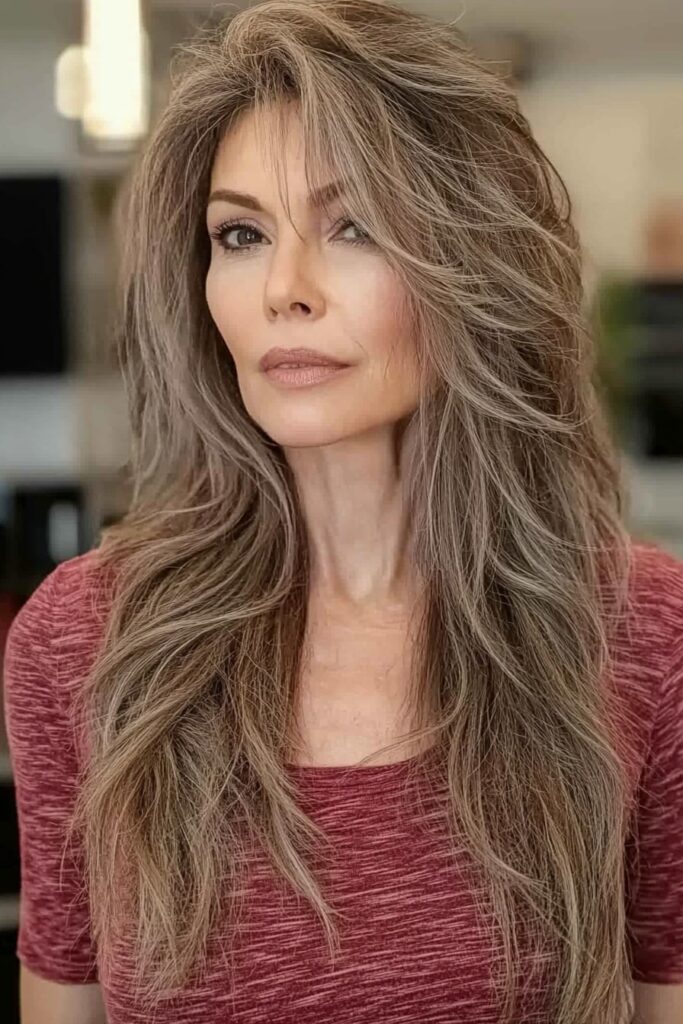 Modern long wolf cut straight hair style