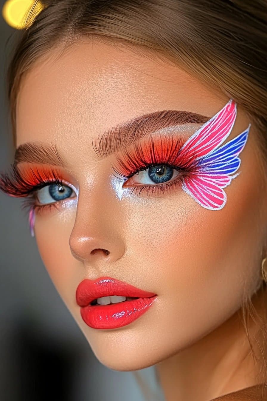 Neon butterfly wings crazy makeup looks.