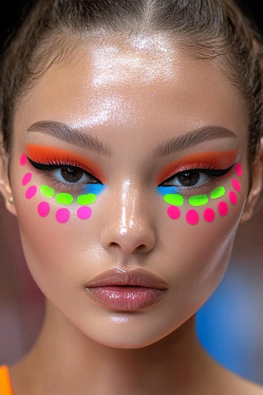 Neon color block crazy makeup looks.