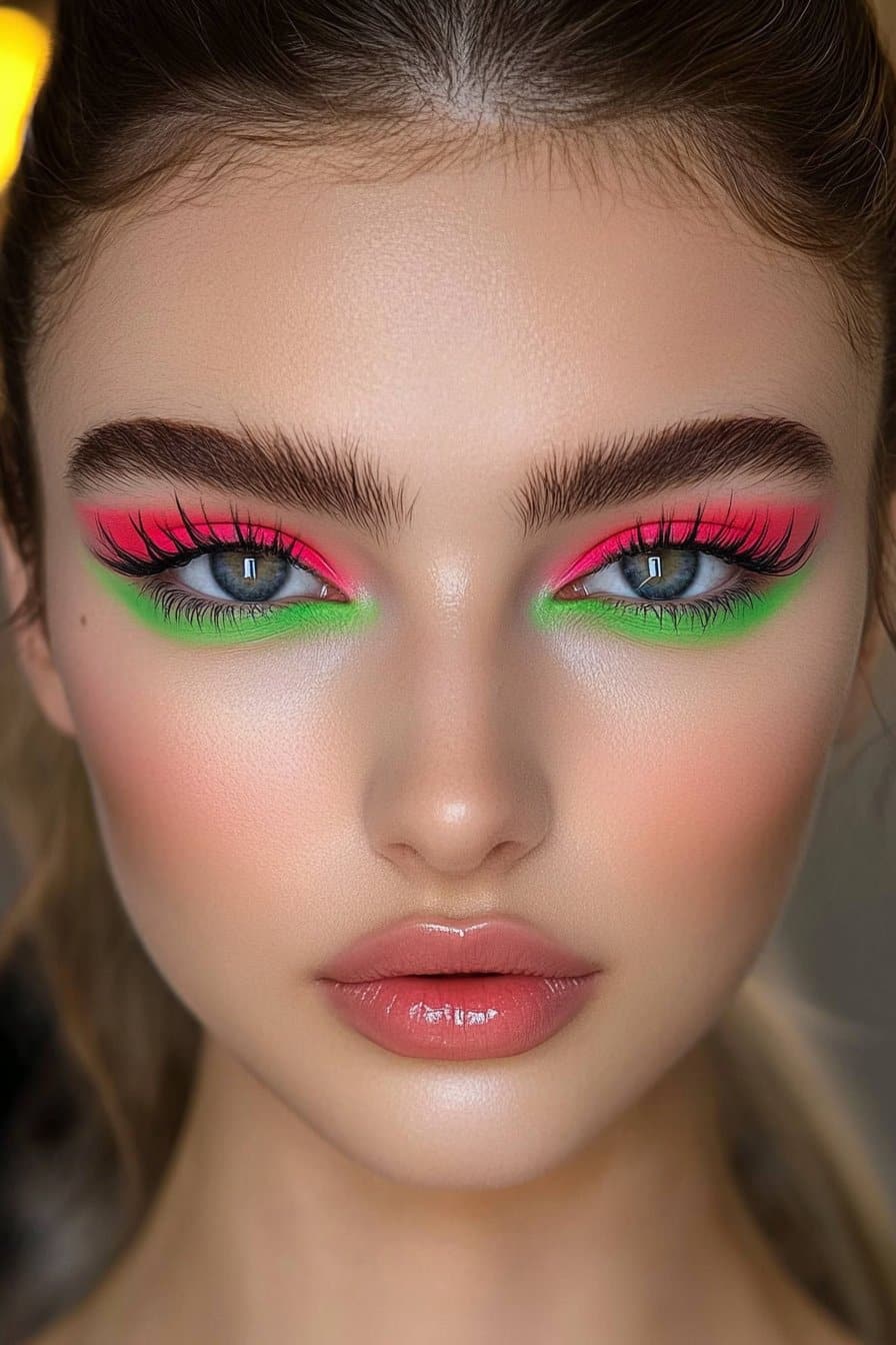 Electric neon eye pops lighting up edgy baddie makeup looks.