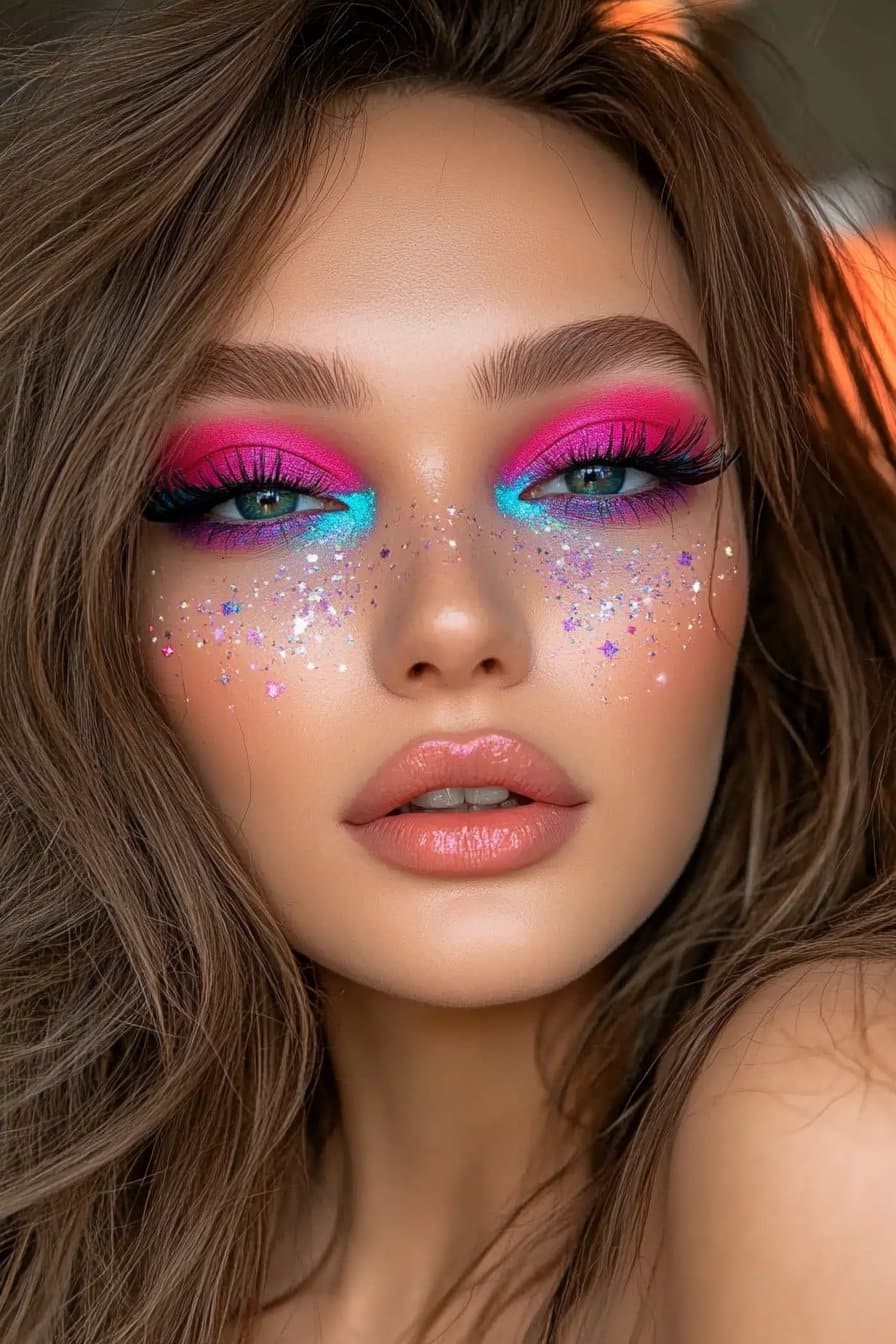 Neon galaxy eyes crazy makeup looks