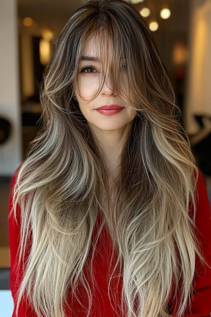 Ombre long hair wolf cut with gradient color and flowing layers