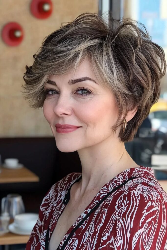 Pixie-style layered bob hairstyles for over 60 women.