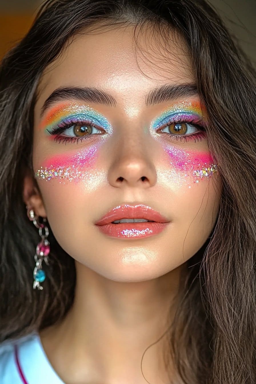 Rainbow prism eyes crazy makeup looks.