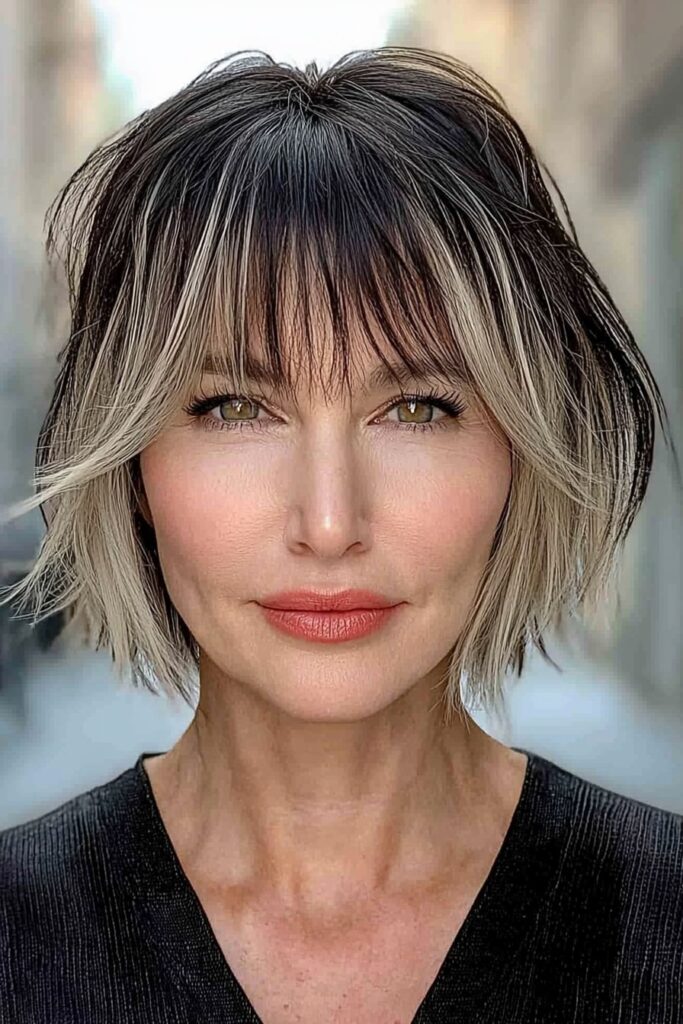 Short wolf cut straight hair with blunt bangs