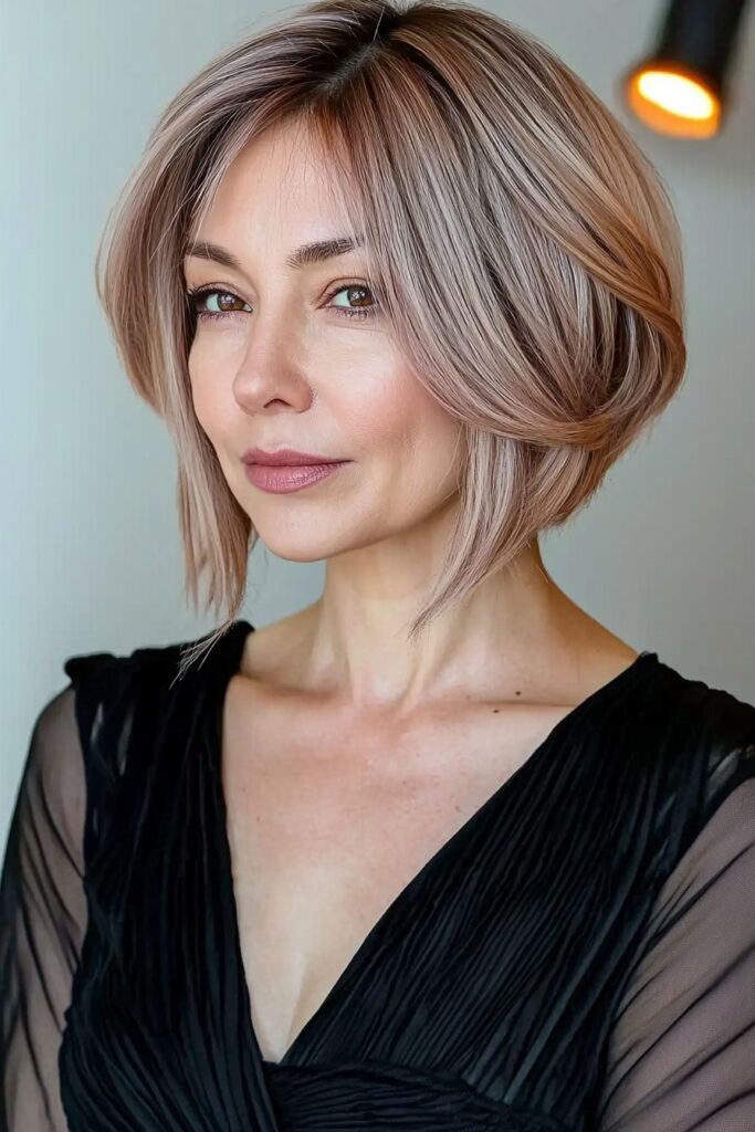 Sleek layered bob hairstyles for over 60 women.