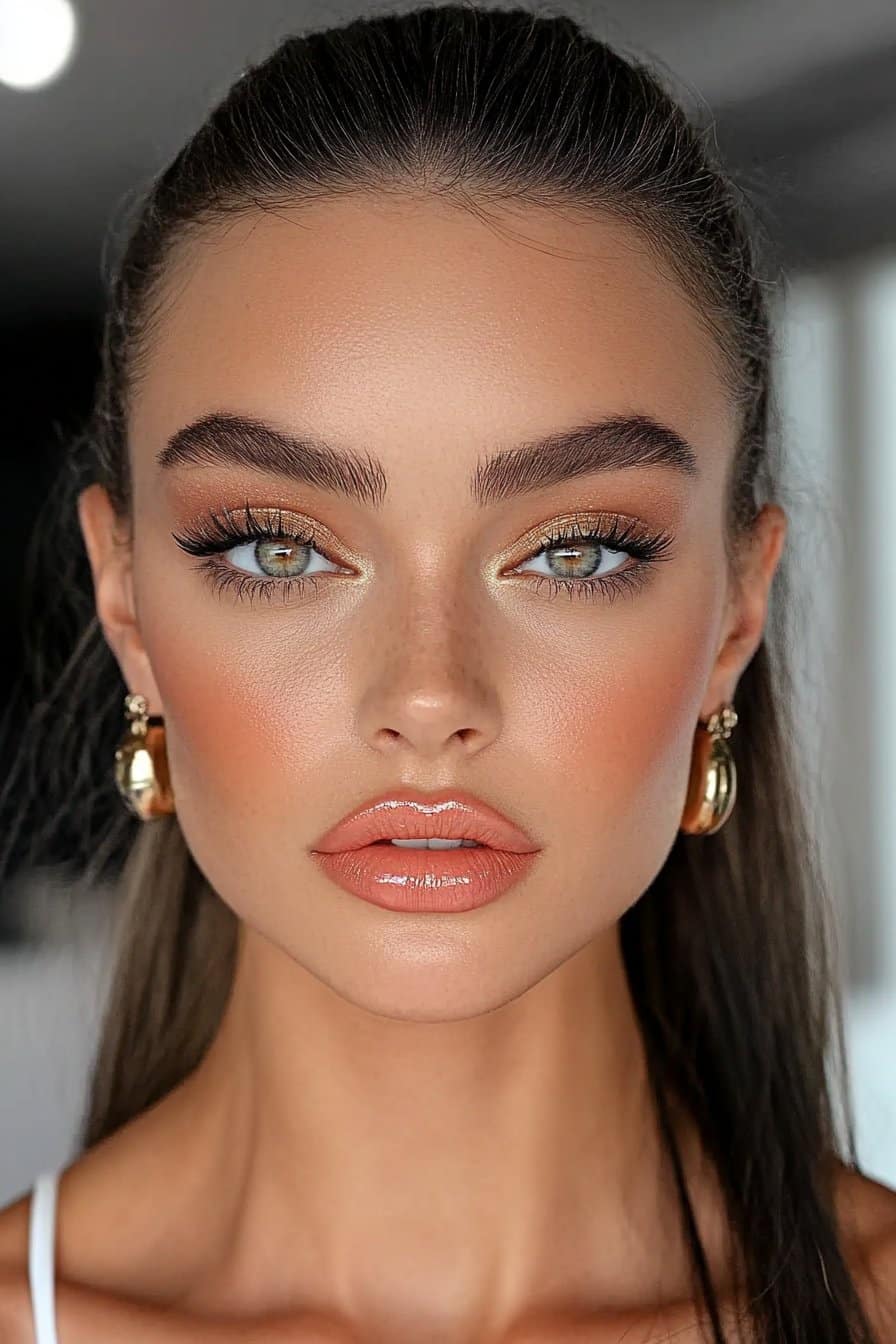 Warm bronzed glow in flawless makeup looks.