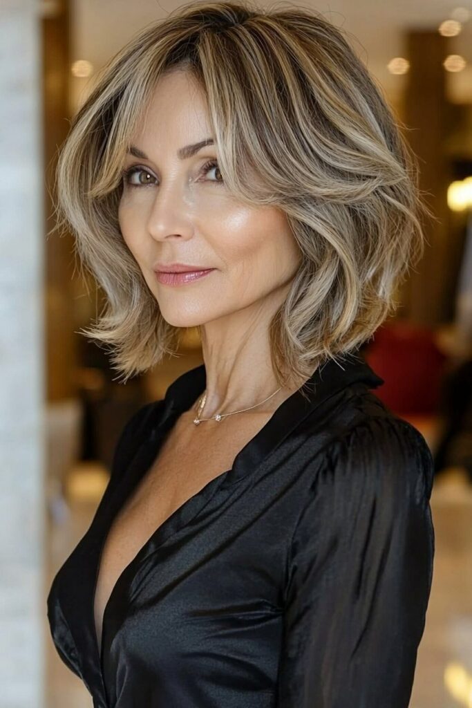 Tapered neckline layered bob hairstyles for over 60