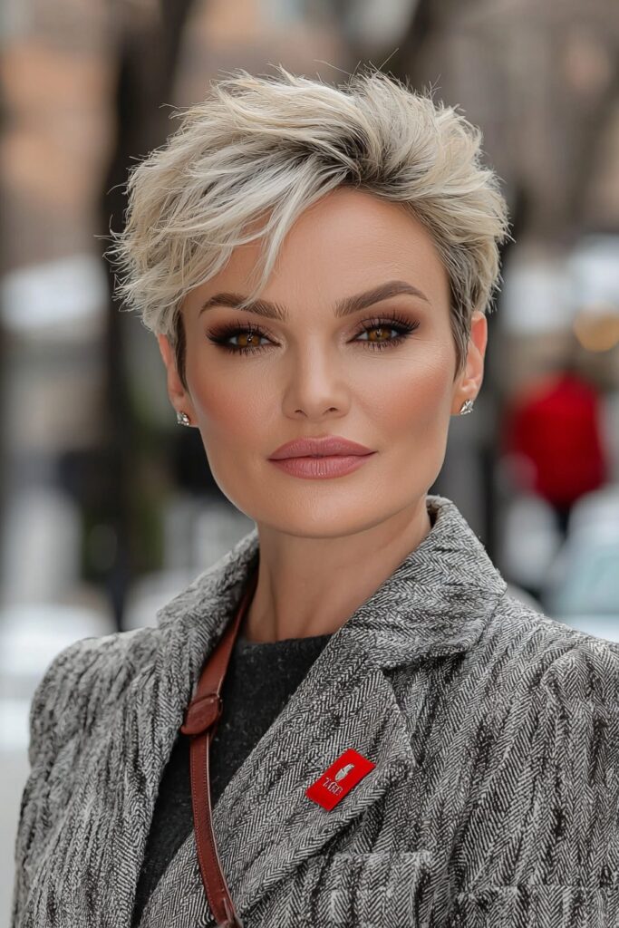 Textured crown low-maintenance choppy pixie cut over 50