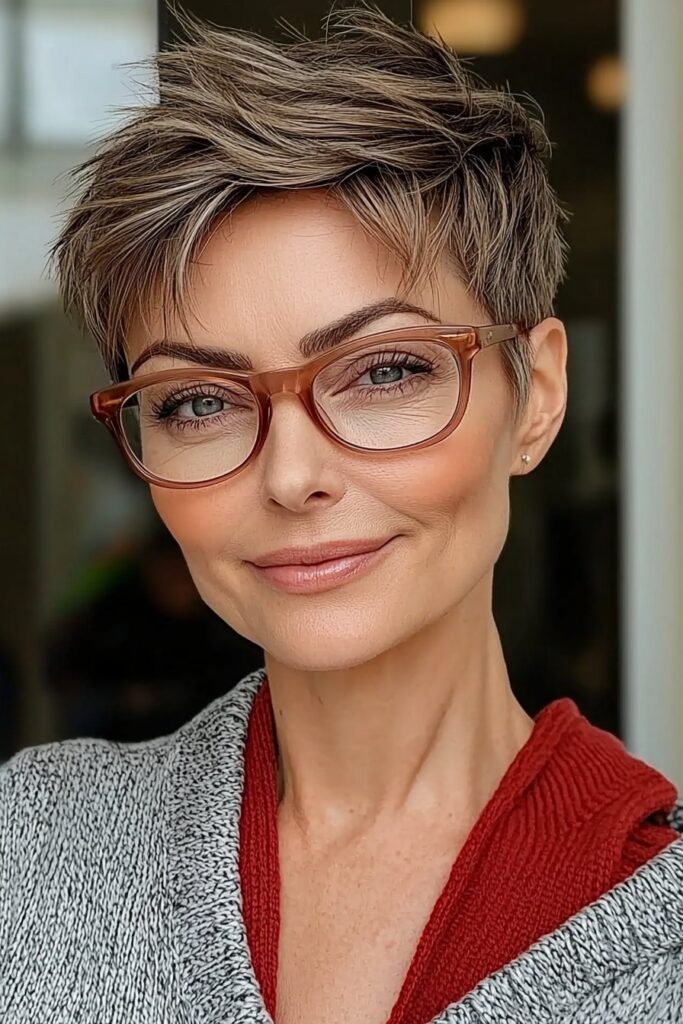 Bold undercut pixie: a statement short hairstyle for over 50 with glasses