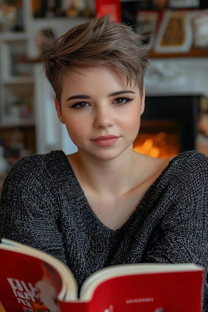 Graduated low-maintenance choppy pixie cut over 50 style