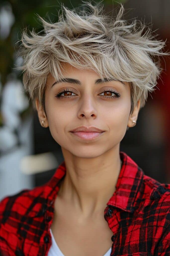 Messy low-maintenance choppy pixie cut over 50 hairstyle
